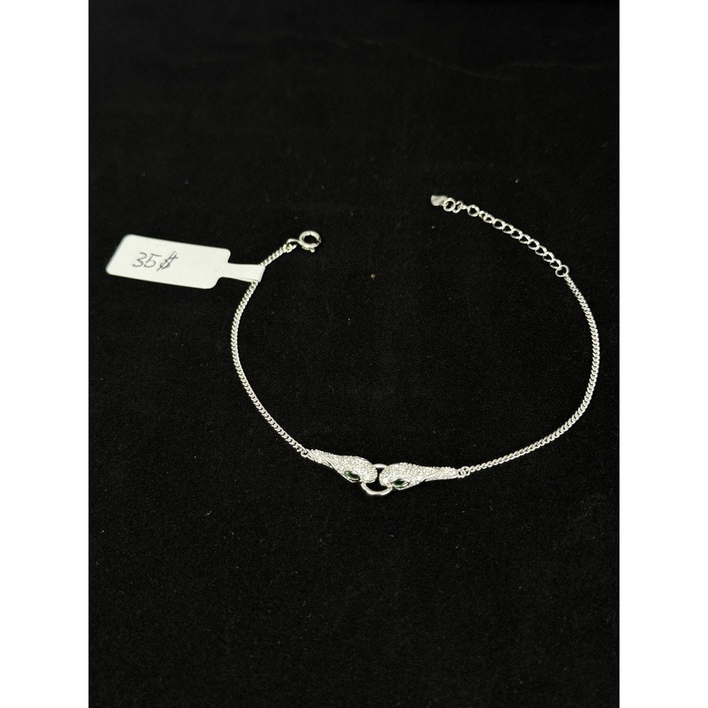 Pulsera Finita Con diseño De 2 Serpientes Con Ojos Color Verde Silver 925 8 Inch